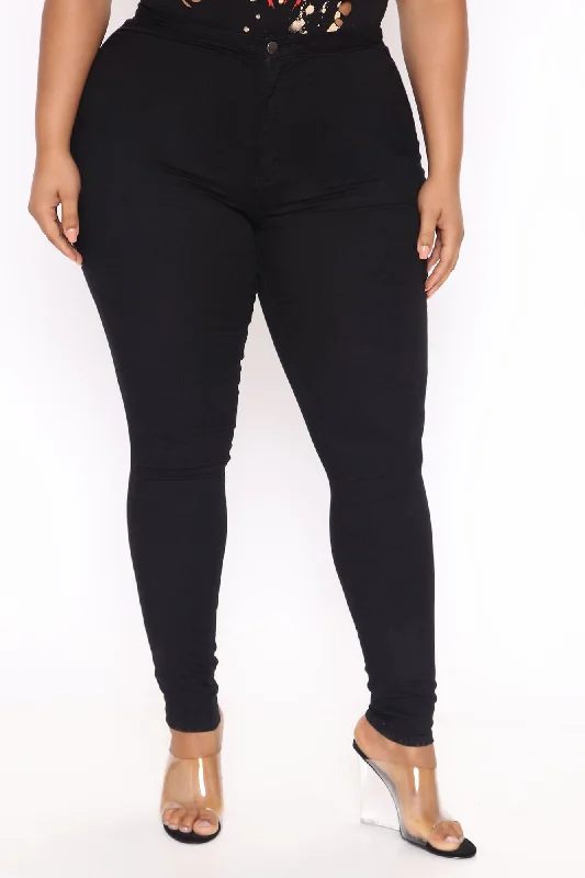 Super High Waist Denim Skinnies - Black