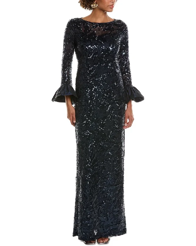 Teri Jon by Rickie Freeman Taffeta Bell-Sleeve Gown