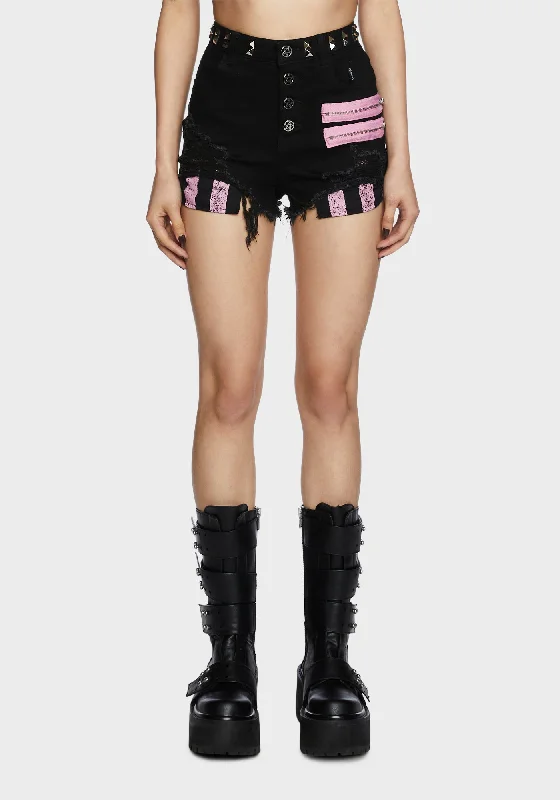 The Dead Instead Distressed Shorts - Black/Pink