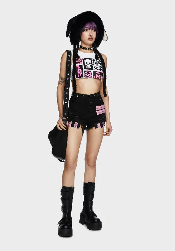 The Dead Instead Distressed Shorts - Black/Pink