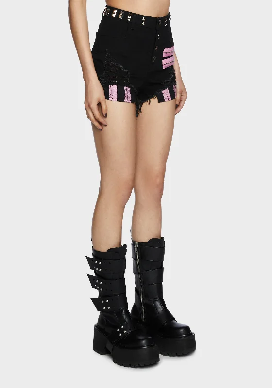 The Dead Instead Distressed Shorts - Black/Pink