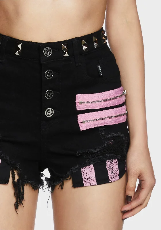 The Dead Instead Distressed Shorts - Black/Pink