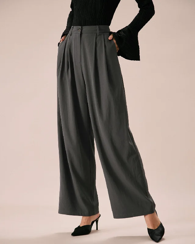 The Grey Pleated Button Fly Straight Pants