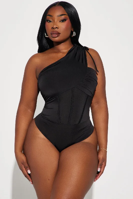 The Moment One Shoulder Bodysuit - Black