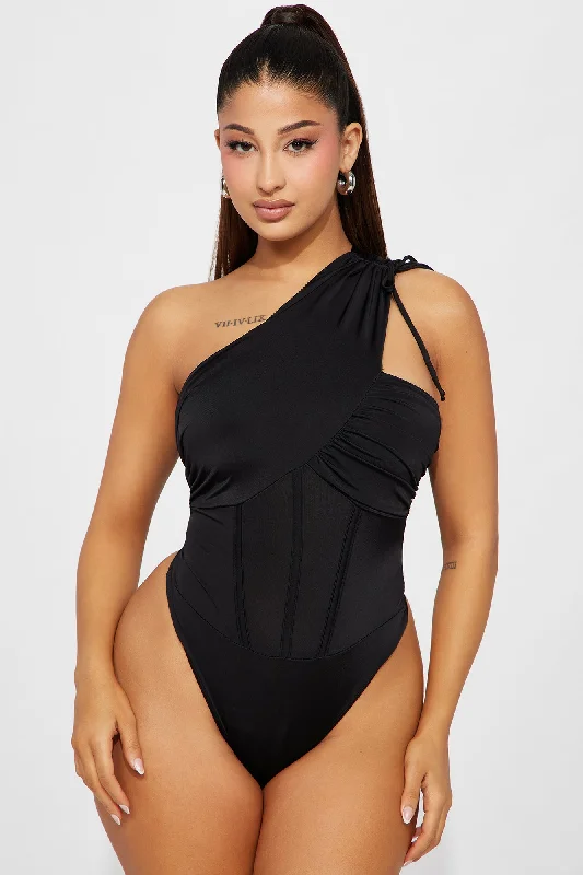 The Moment One Shoulder Bodysuit - Black