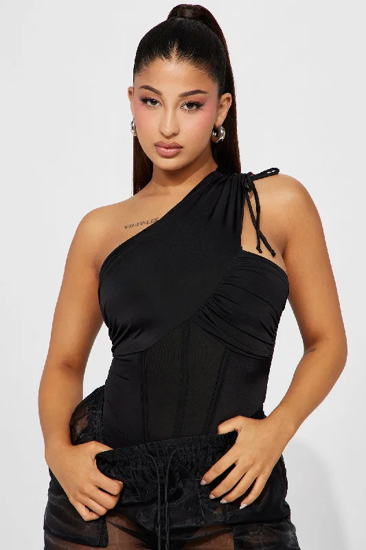 The Moment One Shoulder Bodysuit - Black