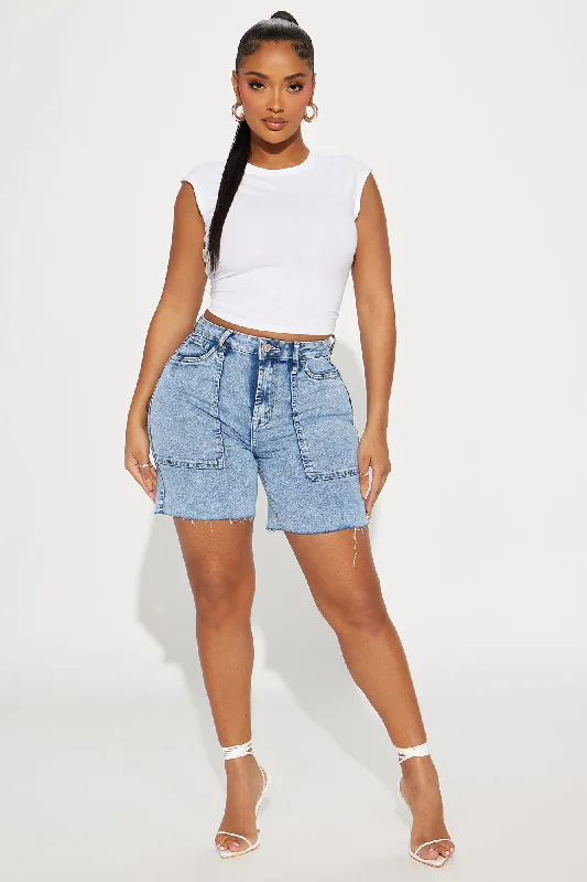 Told You So Denim Bermuda Shorts - Acid Wash Blue