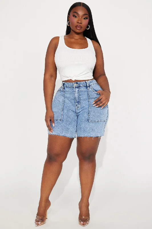 Told You So Denim Bermuda Shorts - Acid Wash Blue