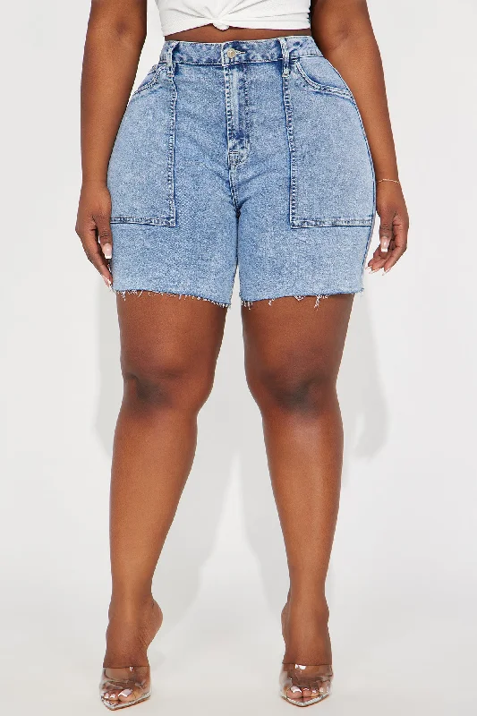 Told You So Denim Bermuda Shorts - Acid Wash Blue