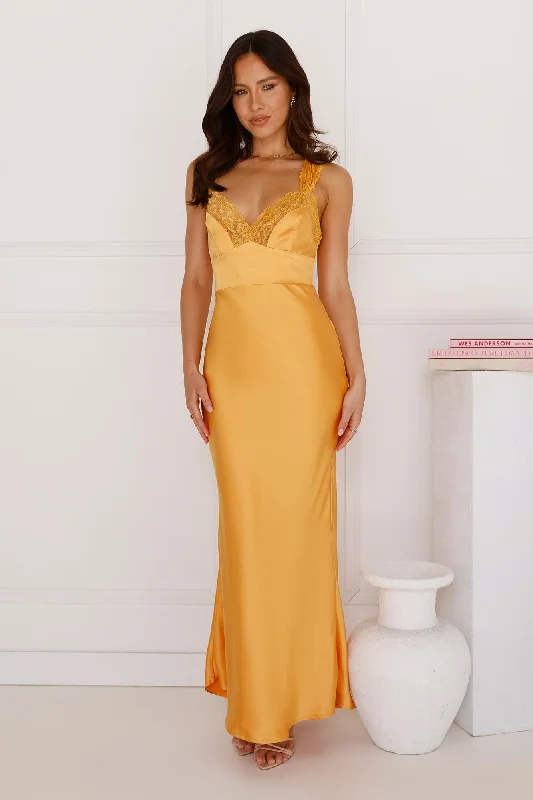 Unfolding Love Story Satin Maxi Dress Orange