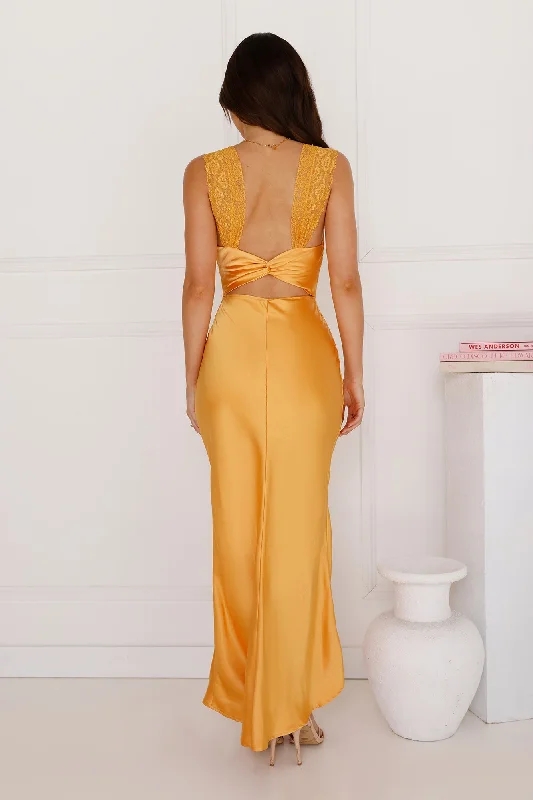 Unfolding Love Story Satin Maxi Dress Orange