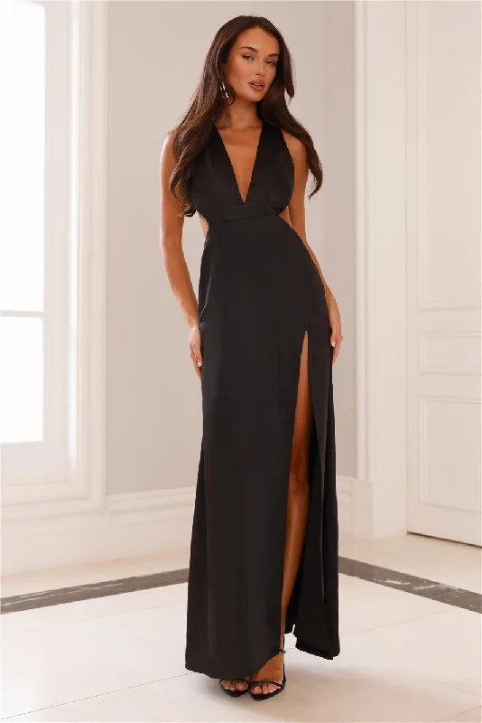 Until The Sun Rises Satin Maxi Dress Black