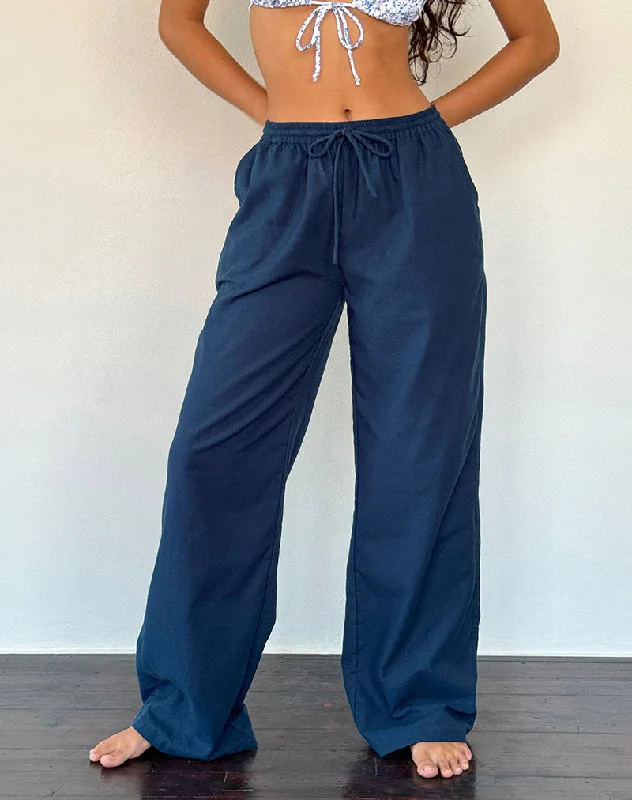 Wasic Wide Leg Linen Trouser in Navy