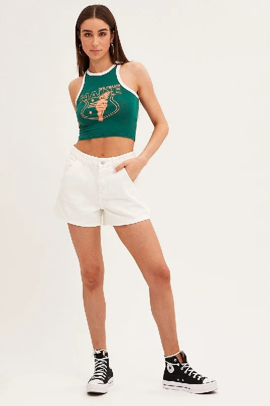 White Carpenter Denim Shorts High Rise