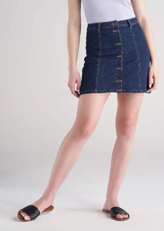 Women's Tall Button Up Denim Skirt in Washed Indigo Blue