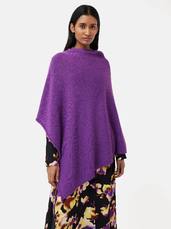 Wool Cashmere Blend Drape Poncho | Purple