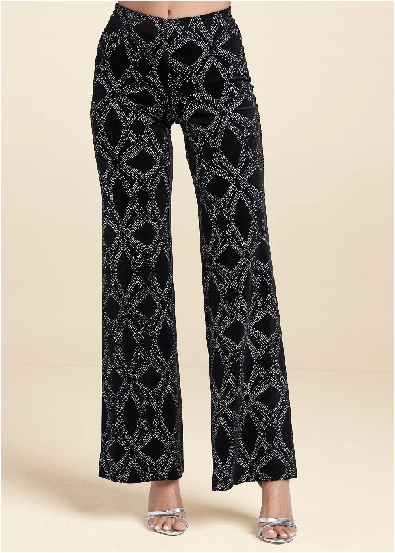 Velvet wide leg pants - Black & Silver