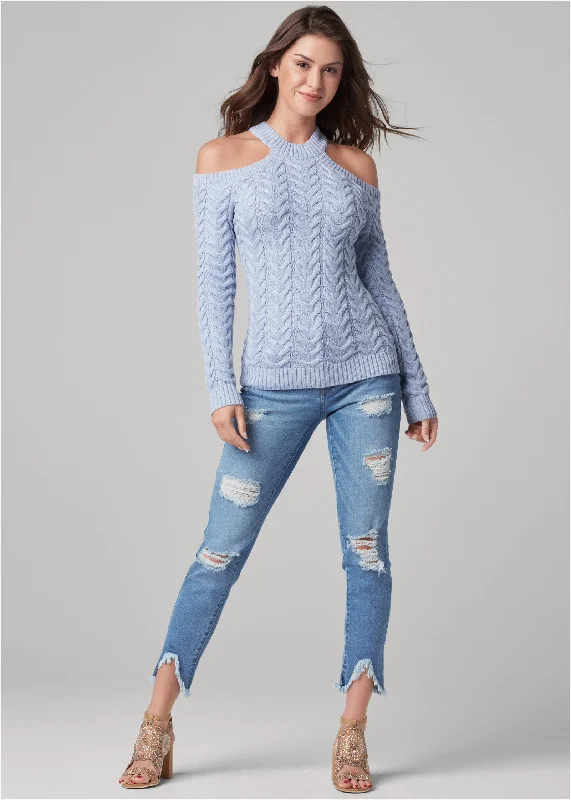 Halter ribbed sweater - Blue Multi