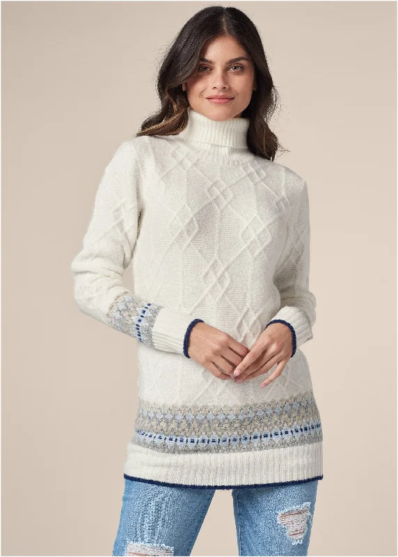 Fair Isle turtleneck sweater - White & Blue