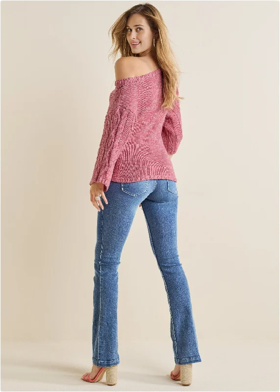 Cable knit boatneck sweater - Pink