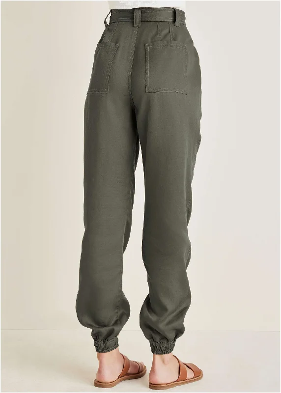 Twill and eyelet joggers  - Olive