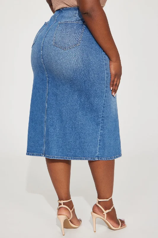 Zip Me Up Midi Skirt - Medium Blue Wash