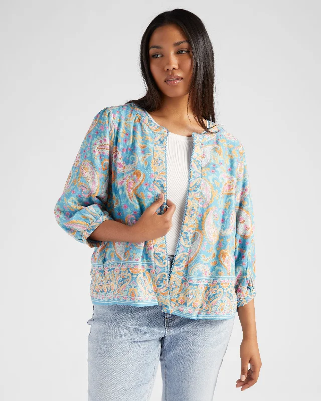 Plus Size 3/4 Blouson Sleeve Reversible Woven Jacket