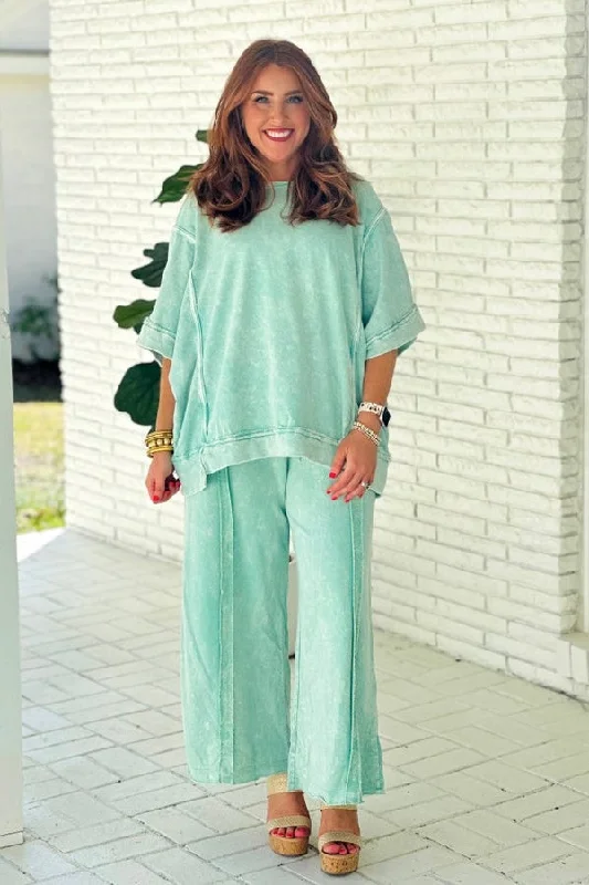 Mint Mineral Wash Wide Leg Pants