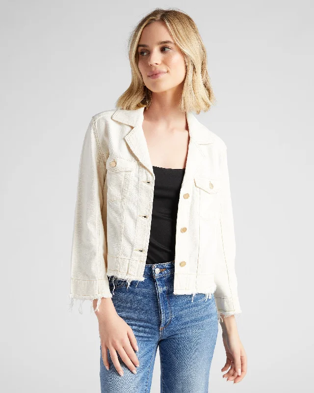 Notch Collar Boxy Frayed Hem Jacket