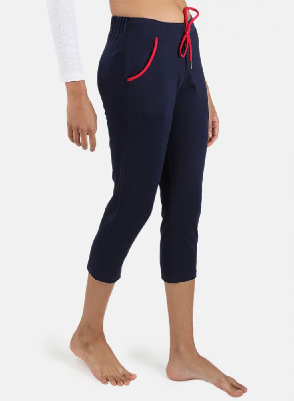 Womens Blue Plain Capri