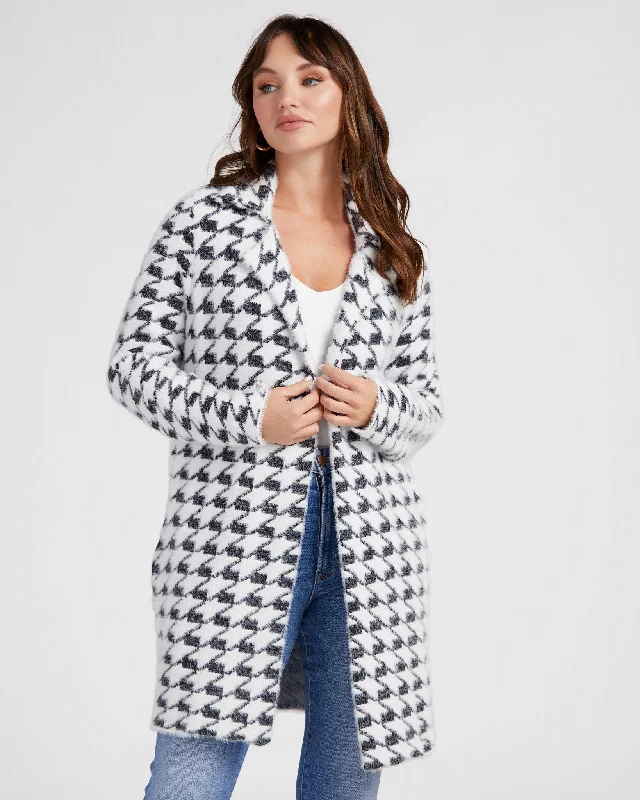 Houndstooth Plush Sweater Coatigan