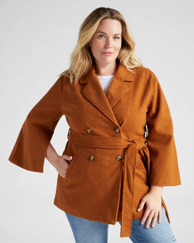 Plus Size Split Sleeve Cape Coat with Tie