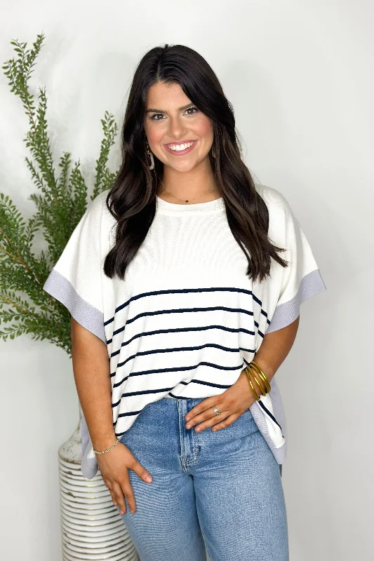 Off White Navy Stripe Oversized Top