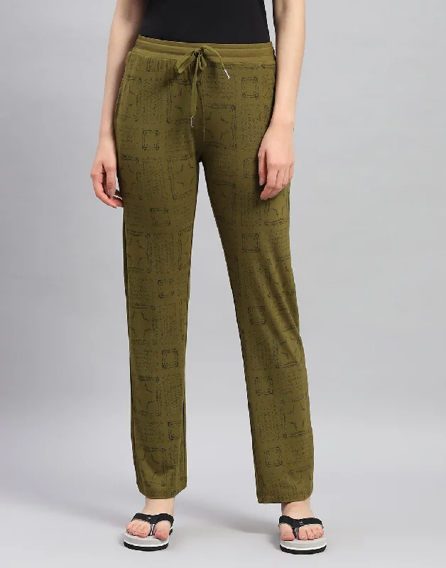 Women Olive Printed Regular Fit Lower