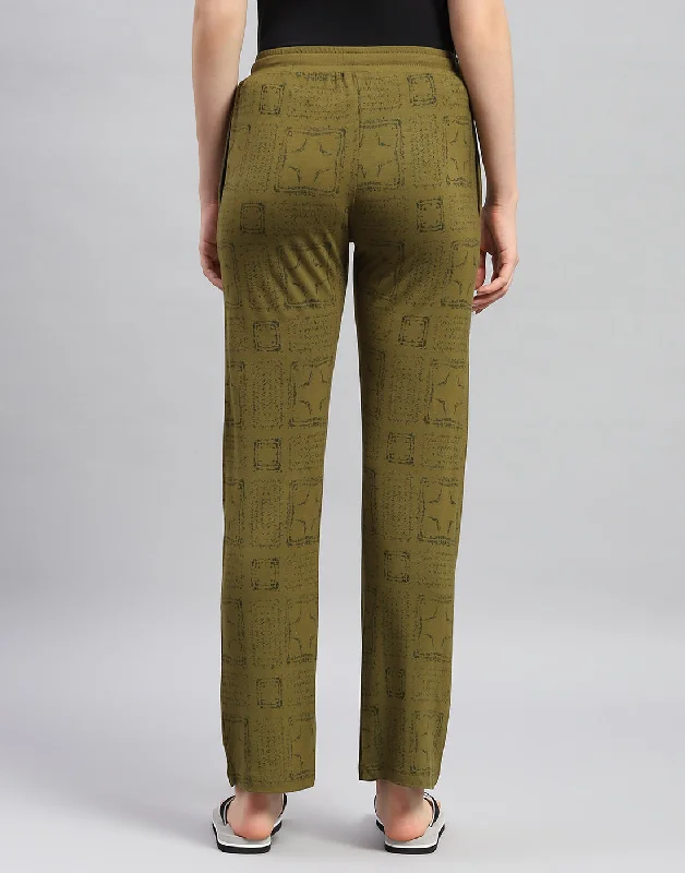 Women Olive Printed Regular Fit Lower