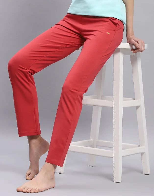 Women Red Solid Regular Fit Lower