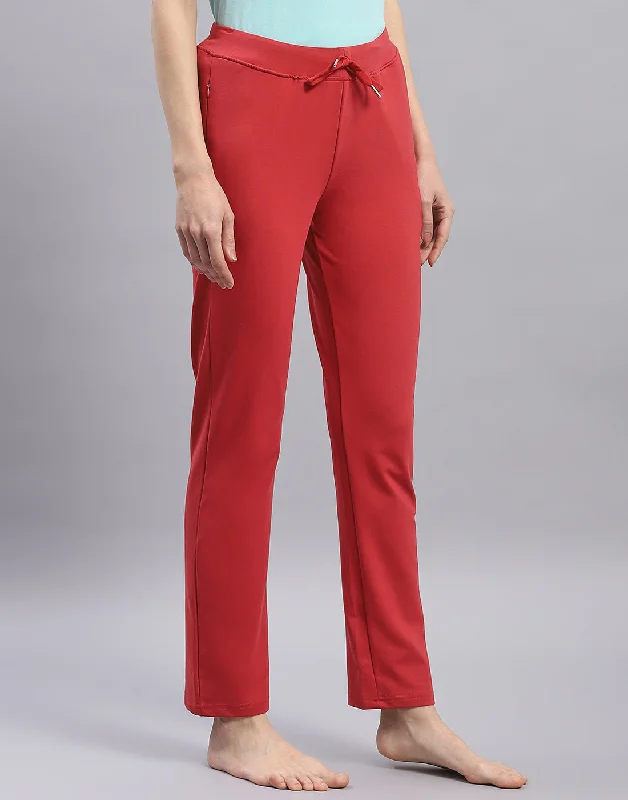 Women Red Solid Regular Fit Lower