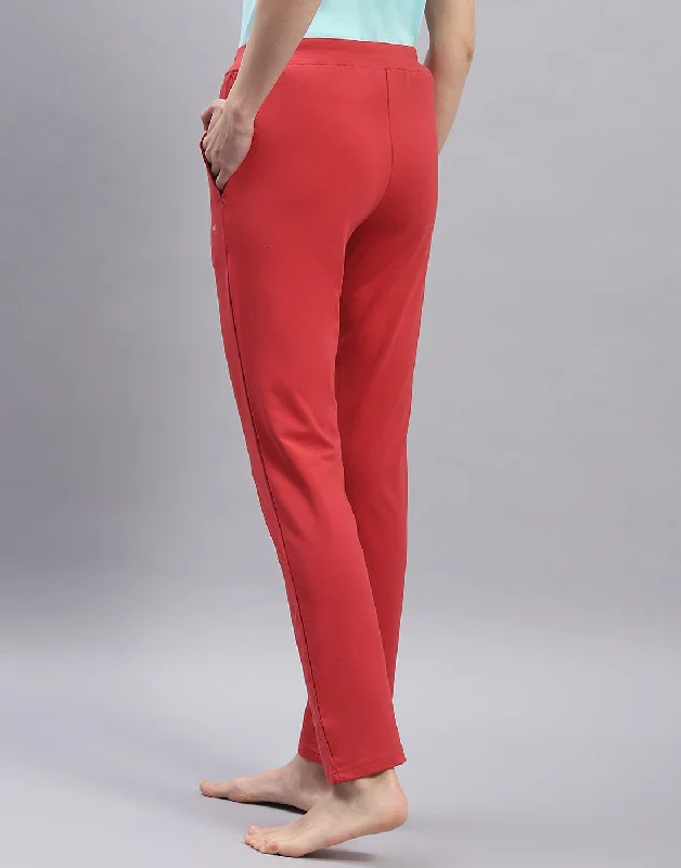 Women Red Solid Regular Fit Lower