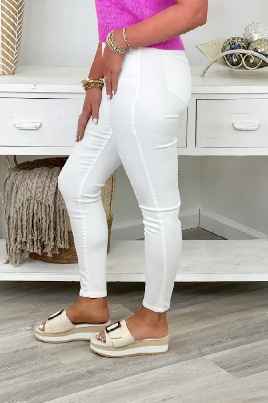 White Mid Rise Crop Skinny